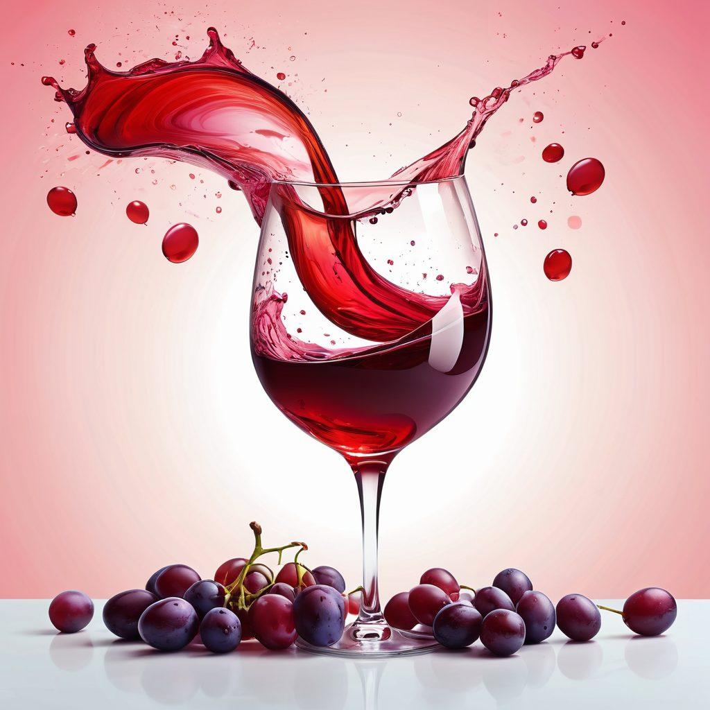 A whimsical illustration featuring a vibrant wine glass overflowing with red wine on one side, seamlessly transforming into a colorful comic book page filled with playful characters and humorous scenarios on the other. The background should have a soft gradient that echoes the colors of wine, creating a warm atmosphere. Include small grapes and comic speech bubbles for added detail. The overall vibe should be fun, lighthearted, and inviting. vector art. vibrant colors. white background.